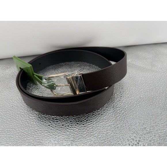 NWT Kate Spade XL Brown Leather Slim Gold Buckle Reversible Belt NEW - Picture 1 of 5
